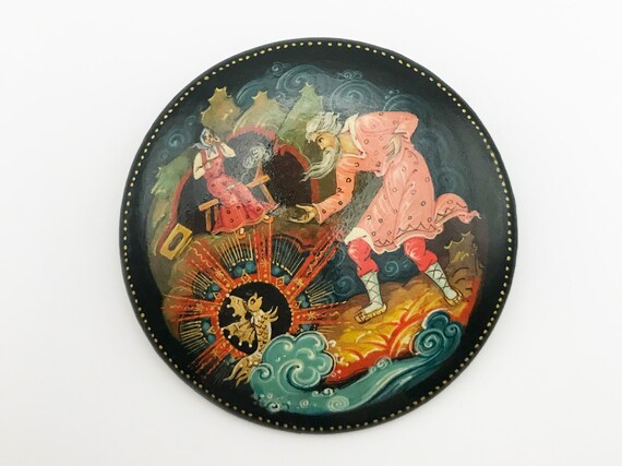 Vintage Russian hand-made hand-painted round wood… - image 5