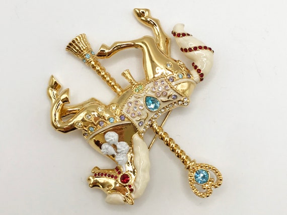Vintage gold-tone carousel horse brooch pin with … - image 6