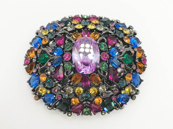 Broche Joan Rivers Lily En Gunmetal Et Cristaux Multicolores - Neuve Avec étiquettes