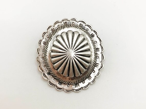 Vintage Signed Ralph Lauren Silver Tone Oval Brooch Pin in an 