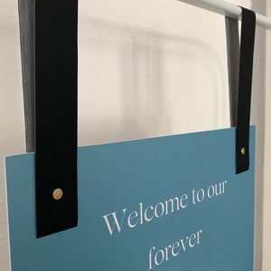 Lederbänder hängend Willkommensschild Hochzeit, Willkommensschild hängend, hängendes Schild Sitzplan, Begrüßungsschild hängend