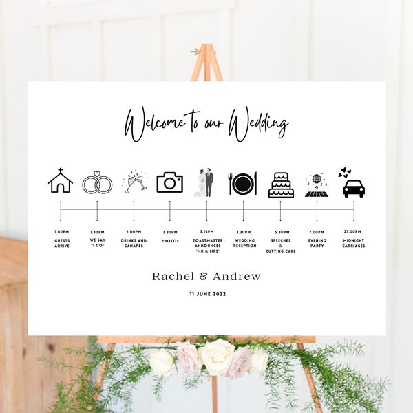 Wedding Timeline Sign, Wedding Timeline Sign Landscape, Minimalistic Wedding Timeline, Timeline with Icons