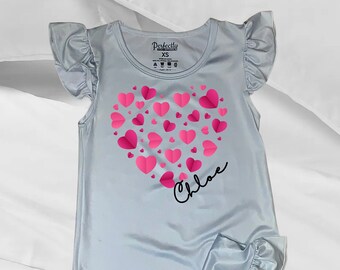 Customized pink hearts toddler nightgown for girls valentines day, Personalized tween birthday pj for slumber party and matching sleepovers