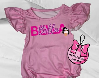 Mono rosa personalizado para niña: body con volantes, pijama personalizado