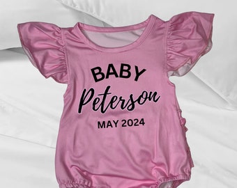 Custom newborn baby girl announcement romper, Personalized last name pink bodysuit, Customized pregnancy one piece sleeper, Gift idea outfit