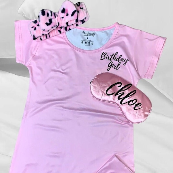 Birthday girl pajamas with customizable sleep mask - Personalized girls pajamas - Toddler girl birthday pajama - Birthday pajama sets