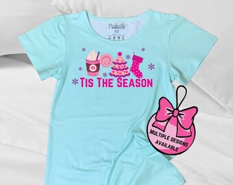 Pink Christmas Tis the season holiday pjs for girls, Toddler girl Christmas nightgown, Holiday sleepers for little girls and toddlers