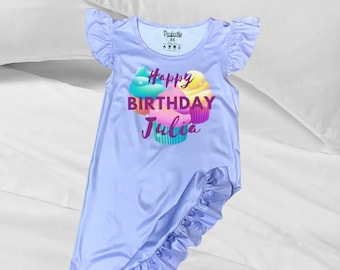 Personalized birthday pajama for girls - Birthday girl pajama - Birthday cake pajama - Girls custom pj - Little girl nightgown for sleepover