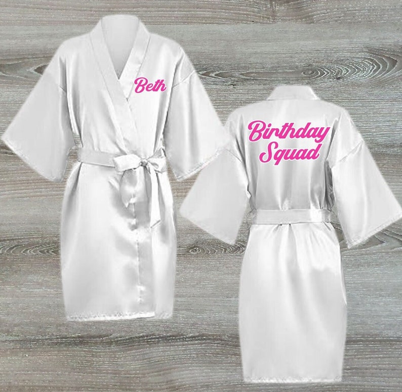 White Robe Party Birthday Squad Customized Robes for Kids Little Girls Slumber Party and ...