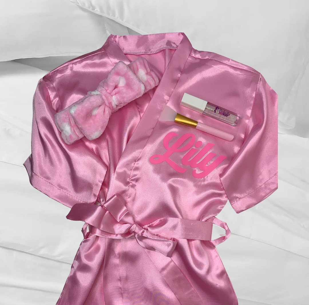 Customized Robes for Little Kids Spa Day, Personalized Satin Robe
