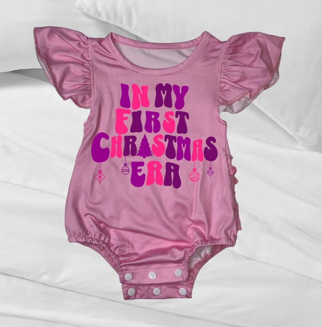 Baby Girl First Christmas Pink Romper With Ruffle Bottom Etsy