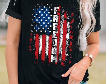 Freedom Flag Graphic Tee, Patriotic Tee, USA Tee, Fourth of July Tee, FREE SHIPPING