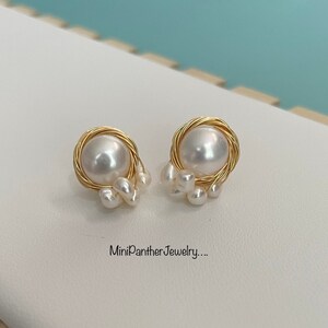 Sweet Simplicity Freshwater Pearl Cluster Stud Earrings, Bridal Earrings, Pearl Earrings, Bridal Accessories, Best gift for her