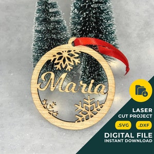 Palla fiocco di neve nome ornamento dell'albero di Natale - taglio laser - File digitale - Download istantaneo