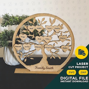 Nombres de familia del árbol de la vida - Árbol de la vida - Corte láser -Archivo digital - Descarga instantánea