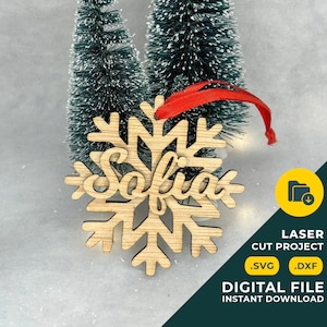 Ornamento dell'albero di Natale con nome fiocco di neve - Taglio laser - File digitale - Download istantaneo
