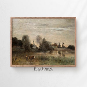 European Village Life Print, Printable Landscape, Cottage Wall Art, Classic Oil Painting, Digital Download, Home Decor Gift Idea | 103