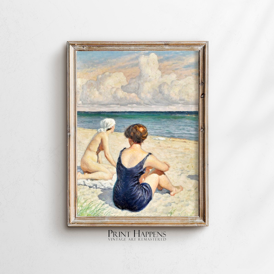 Beach Scene With Two Women, Vintage Nude Art, Digital Download Artwork