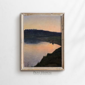 Sunset Lake Printable Landscape Art | Vintage Wall Art | Classic Oil Painting | Digital Download | Antique Home Decor Gift Idea | 083