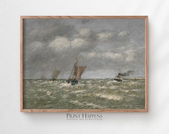 Nautical Sailboat Painting | PRINTABLE Wall Art | Vintage Fine Art Print | Digital Download | Antique Home Decor Gift Idea | 055