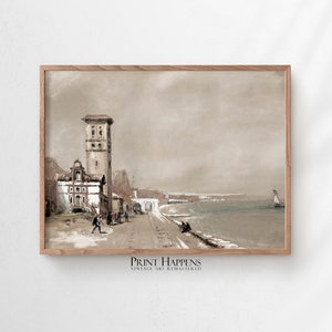 Muted Coastal Landscape Print | PRINTABLE Wall Art | Vintage Fine Art Painting | Digital Download | Rustic Home Decor Gift Idea | 034