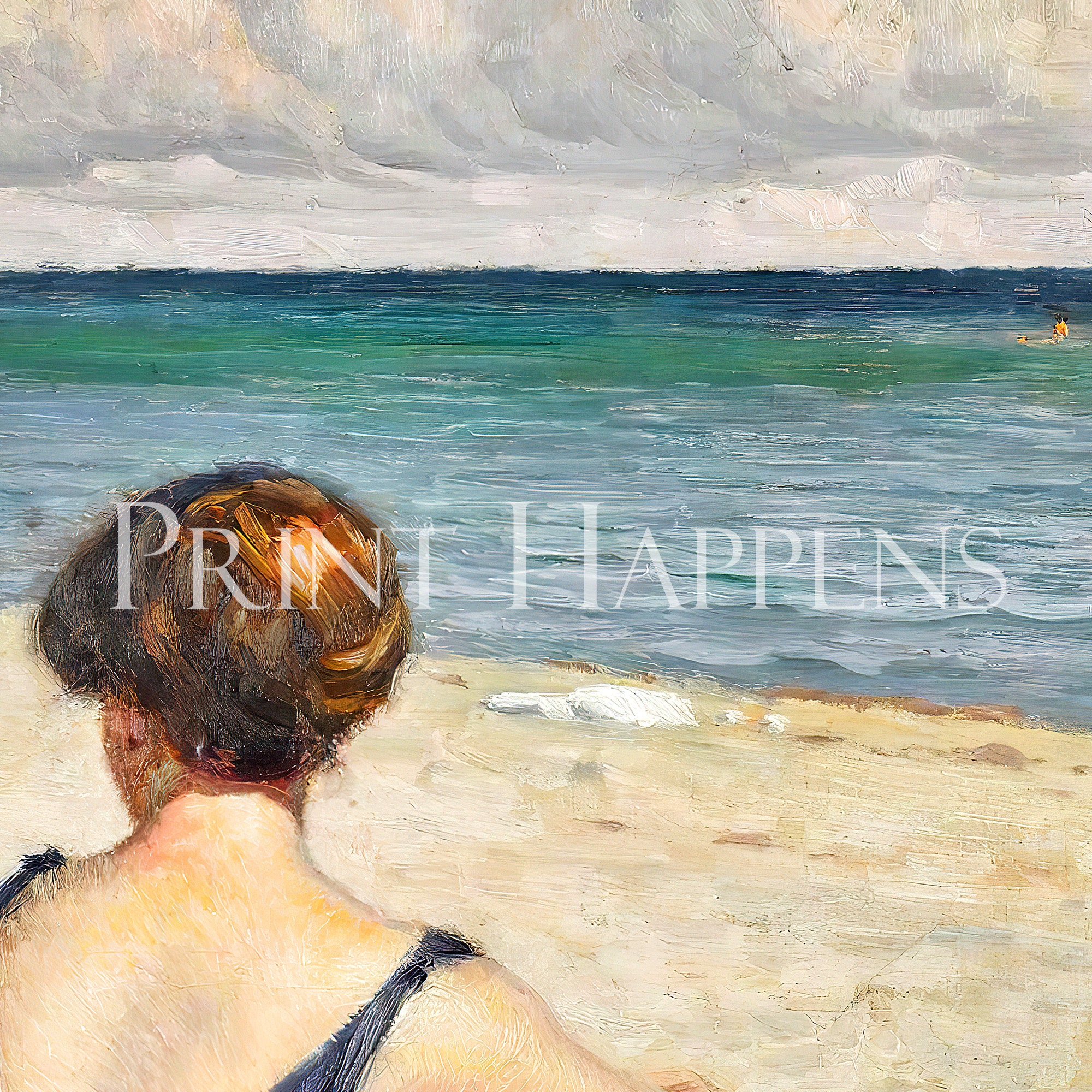Beach Scene With Two Women, Vintage Nude Art, Digital Download Artwork