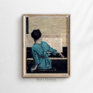 Porträt einer Frau, die Klavier spielt, Neutral Print | Vintage Ölgemälde | Antike Wandkunst | Sofort Download | Rustikales Wohndekor | 138