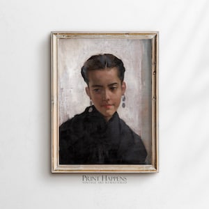 Spanish Girl Portrait Print, Printable Vintage Art, Antique Oil Painting, Rustic Wall Art, Instant Download, Home Decor Gift Idea | 114