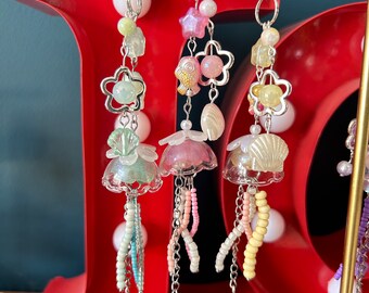 HANDMADE Cute Pastel Jellyfish Phone Charms, ocean theme phone charms, beaded accessories, Phone accessory, aesthetic, jellyfish charm