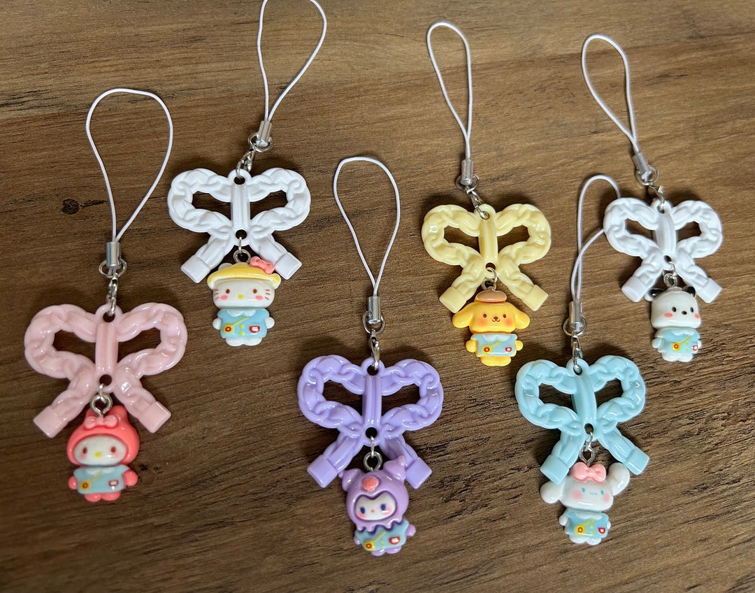 HANDMADE Cute Sanrio Inspired Big Bow Phone Charms, Beaded Jewelry ...