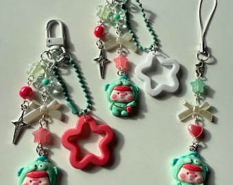 Handmade Hangyodon Cosplay keychains: Kawaii Beaded Accessory, matching phone charm