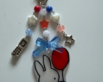 Handmade Miffy Keychain: Beaded Kawaii Star Clasp Keyring
