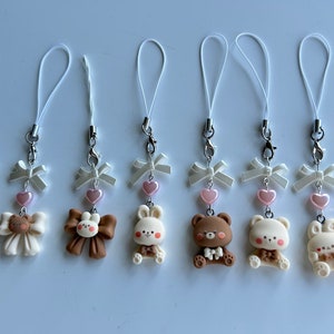 Lindos adornos para teléfono con forma de conejito y osos de chocolate Kawaii HECHOS A MANO, adornos para teléfono con forma de conejito de dibujos animados, estética pastel, cutecore,