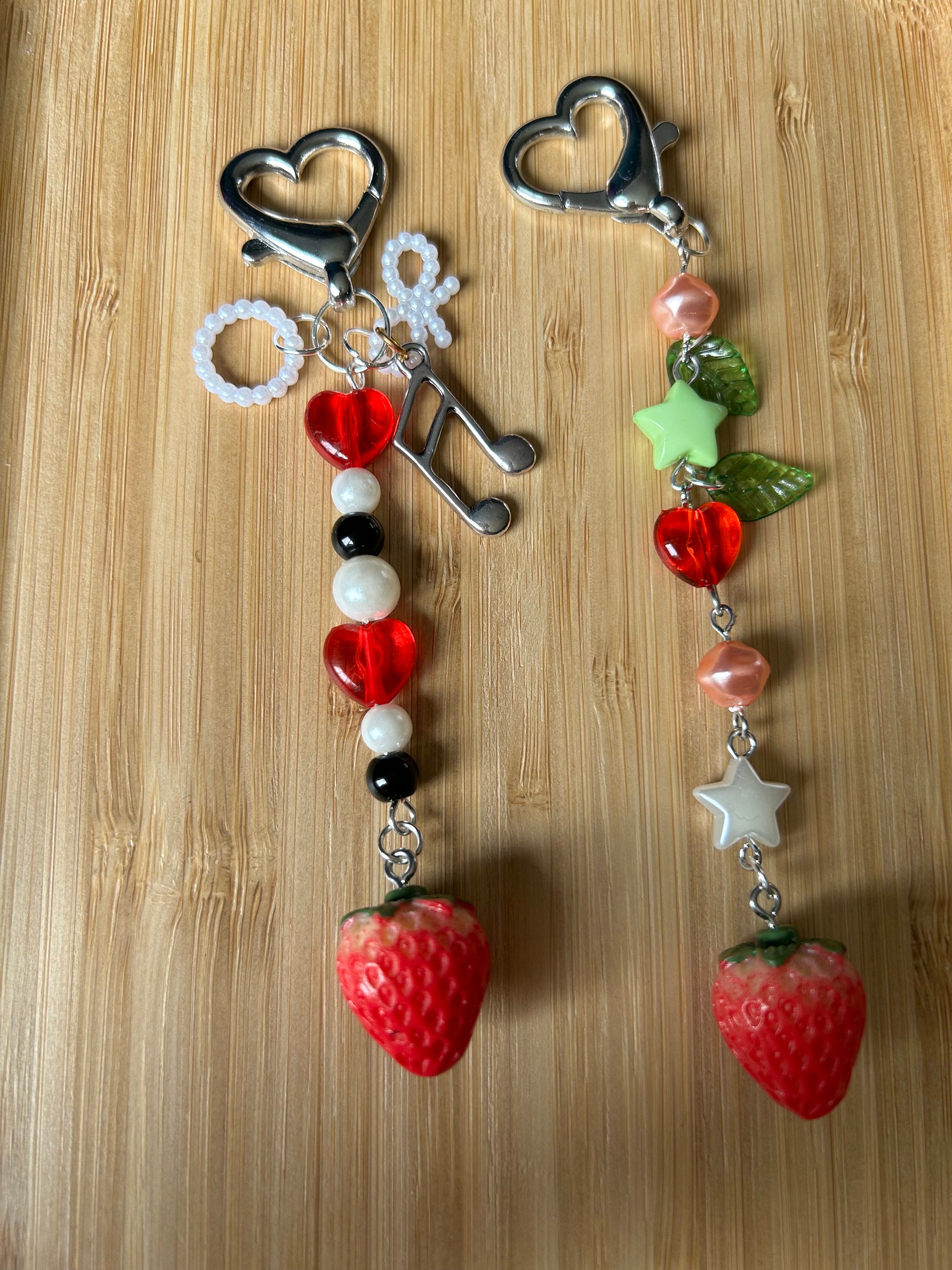 Strawberry Silicone Beaded Keychain, Fruit Keychain, Strawberry