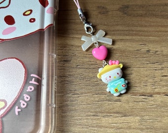 HANDMADE Adorable Hello kitty inspired phone charm, beaded accessories, sanriocore, kawaii keychain, gardening theme, kitty phone charm