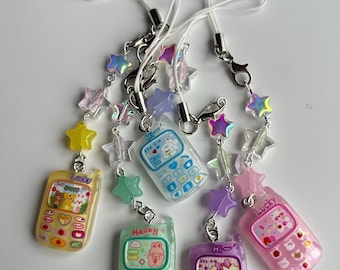 HANDMADE Cute retro Mobile Phone,  Phone charms , beaded accessories, aesthetic, pastel phone charm, Y2k, cutecore, kidcore, Gamer Girl