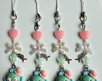 Handmade Hangyodon loved up Phone Charm: Kawaii Beaded Accessory, sanriocore