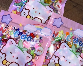 Kawaii Bead Soup: 50g Random Acrylic Star, Heart, Butterfly Beads etc  New Mix.