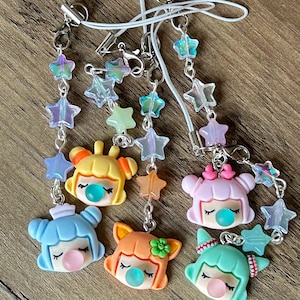 HANDMADE Cute Kawaii Bubblegum Girl Phone charms, beaded accessories, phone strap, pastel phone charm, Y2k, pastel goth