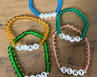 On Trend Handmade Preppy SLAY Bracelets, Clay Beads, Preppy, Aesthetic,  Slay Queen, Happy, Preppy Bracelet, Heishi Beads, Clay Bead Bracelet 