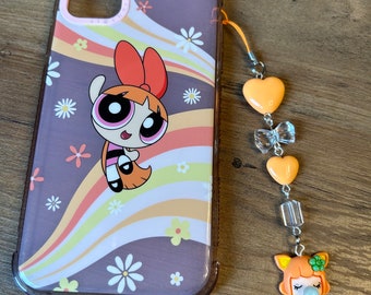 HANDMADE Cute  Kawaii Bubblegum Girl Phone charm, beaded accessories,aesthetic, bubblegum phone charm, orange phone charm, anime phone charm