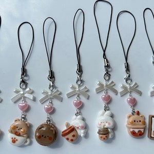 Lindos adornos para teléfono con forma de conejito y osos de té Boba Kawaii HECHOS A MANO, adornos para teléfono con forma de conejito de dibujos animados, estética pastel, cutecore,