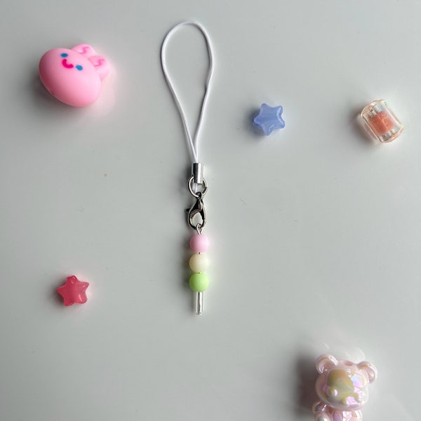 HANDMADE Cute Kawaii Dango Phone charm, Beaded Jewelry, beaded accessories, aesthetic, pastel phone charm, japanese food charm