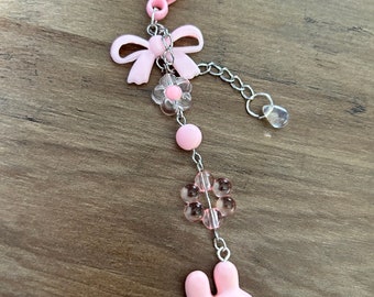 HANDMADE Cute Kawaii bunny keychain, Keyring, beaded accessories, Pastel aesthetic, kawaii keychain, pastel pink bag charm, coquette, bows