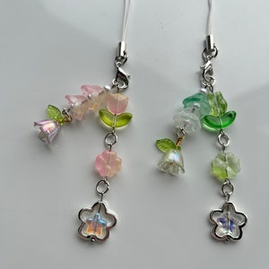 HANDMADE Cute Fairycore Clover Phone Charms,  Beaded Jewelry, beaded accessories, Phone accessory, flowers and clover