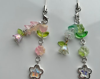 HANDMADE Cute Fairycore Clover Phone Charms,  Beaded Jewelry, beaded accessories, Phone accessory, flowers and clover