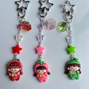 HANDMADE Kawaii Cute Fruit Girl  Keychains, beaded accessories, aesthetic keyring , bag charms, matching phone charms available