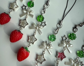 Handmade Strawberry Phone Charm, Cottagecore Beaded