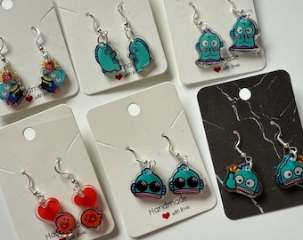 Handmade Hangyodon themed Sterling Silver Earrings, Cutecore Fish Hook
