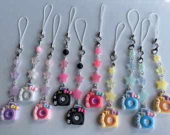 Breloque pour téléphone avec appareil photo en perles faite main, accessoire Cutecore Y2k